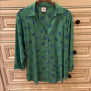 CAbi Green and Blue Floral Blouse